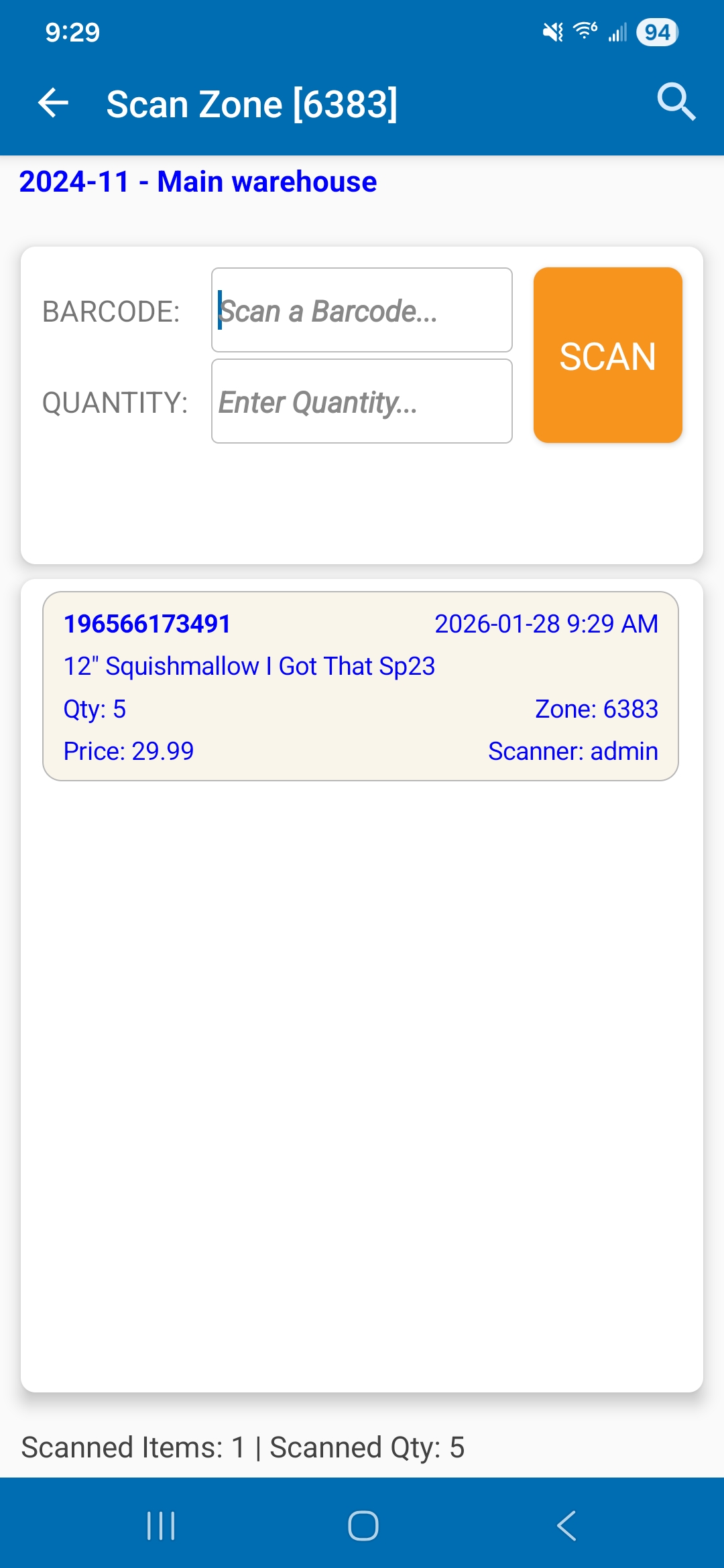 Scan Zone Scanned Item List